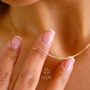 14K Gold Chain Necklace, 1.1mm Cable Chain, Long Gold Chain Necklace, Gold Delicate Choker, Layering Thin Chain, Simple Dainty Necklace