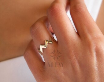 14K Gold Zigzag Ring, Tiny Gold Ring, Statement Ring, Wave Ring, Unique Design, Minimalist Gold Ring, Dainty Ring, Gift For Her