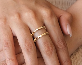14K Gold Herringbone Ring, Arrow Braided Gold Band, Wedding Gold Ring, Minimalist Gold Ring, Handmade Dainty Ring, Gift For Her