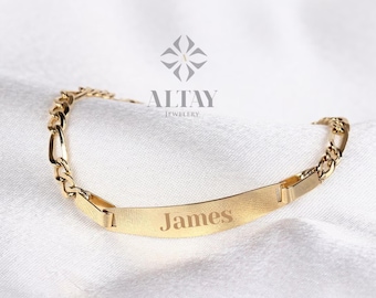 14K Gold Baby ID Bracelet, Child Nameplate Bracelet, Solid Gold Custom Engraved Bar, Custom Name Baby Boy Girl Bracelet, Personalized Gift