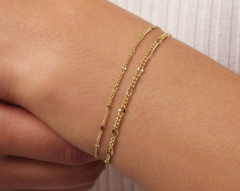 14K Gold Cuban Sequin Bracelet, 2mm Glitter Cuban Chain Bracelet, Sparkle Thin Lace Charms, Delicate Mirror Curb Coin Bracelet, Gift For Her