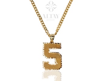 14K Gold Number Pendant, Cuban Link Necklace, Rope Chain Choker, Palm Franco Chain, Box Chain, Beaded Chain Necklace, Diamond Cut Pendant