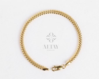 14K Gold Popcorn Bracelet, 4.5mm Curb Wrist Chain, Gold Herringbone Stack Link Chain, Braided Bismark Bracelet, Valentine's Day Gift