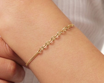 14K Gold Oval Chain Bracelet, 1.1mm Cuban Chain Bracelet, Sparkle Chain Bracelet, Half Paperclip Bracelet, Minimalist Stacking Bracelet