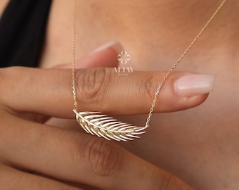 14K Gold Wheat Leaves Necklace, Personalized Wheat Necklace, Layering Chain Necklace, Horizontal Grain Sheaf Choker, Wheat Ears Necklace