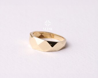 14K Gold Geometric Chunky Ring, Dainty Edge Ring, Thick Band Statement Ring, Unique Angular Ring, Pointer Finger Ring, Edge Dome Ring