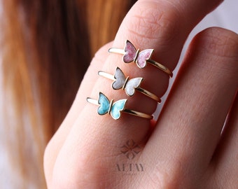 14K Gold Butterfly Ring, Dainty Gold Stacking Ring, Statement Valentine's Day Ring, Minimalist Everyday Fine Jewelry, Gift for Her,