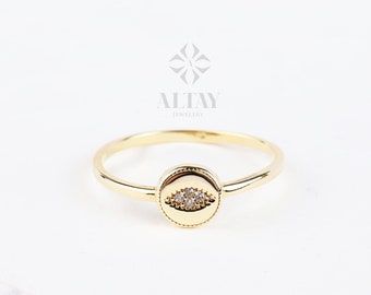 14K Gold Evil Eye Ring, Evil Eye CZ Diamond Band Ring, Hamsa Ring, Ring for Women, Third Eye Ring, Delicate Pinky Protection Ring