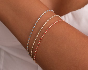 14K Gold Beaded Chain Bracelet, Italian Ball Bead Bracelet, Layering Colorful Bracelet, Gold Colorful Mini Ball Anklet, Gift For Her Him