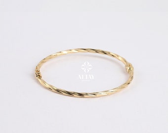 14K Gold Twisted Bangle, Hinged Twist Gold Bracelet, Custom Gold Bangle, Gold Rope Bangle, Wire Stacking Cuff, Personalized Bangle