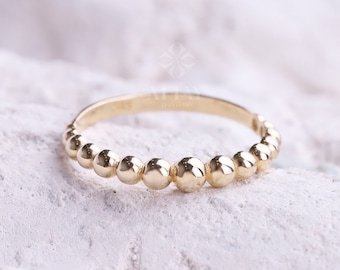 14K Gold Bead Ring, 14K Knuckle Band, Bead Band, Beaded Gold Ring, Minimalist 14K Gold Bead Ring, Dainty Ring, Stacking Ring, Wedding Ring