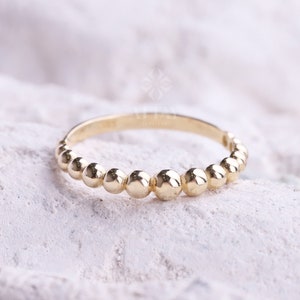 Anel de contas de ouro 14K, aliança de dedos 14K, aliança de contas, anel de ouro com contas, anel minimalista de contas de ouro 14K, anel delicado, anel de empilhamento, aliança de casamento