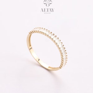 14K Gold Baguette Half Eternity Ring, Unique Marriage Ring, Dainty Baguette Ring, Minimalist Wedding Ring, Delicate Engagement Band