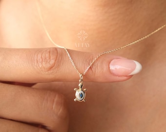 14K Gold Turtle Necklace, Tortoise Pendant, Turquoise Caretta Caretta Charm, Gold Cable Chain Chain Choker, Layering Sea Turtle Necklace