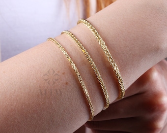 14K Gold Franco Chain Bracelet, Palm Chain, Foxtail Curb Chain, Men Women Minimalist Bracelet, Spiga Chain Bracelet, Statement Bracelet
