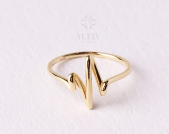 14K Gold Heartbeat Ring, Lifeline Pulse Band Ring, Love Forever Ring, Heartbeat Gold Ring, Minimalist Heartbeat Ring, Valentines Day Gift