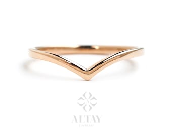 14K Gold Chevron Ring, V Ring, Gold Curved Band, Chevron Stackable Knuckle Ring, Stacking Nesting Band, Wave Band, Minimalist Matching Band