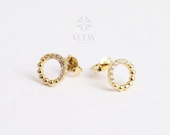 14K Gold Circle Stud Earrings, Circle Shape Studs, Round Earrings, Open Circle Studs, Geometric Earrings, Solid Gold Earrings, Moms Gift