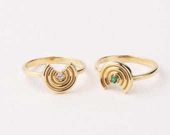 14K Gold Rainbow Ring, Dainty Rainbow Ring, Minimalist Gold Ring, Colorful Gemstone Ring, Everyday Real Gold Jewelry Gift for Her