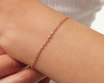 14K Gold Singapore Chain Bracelet, 1.2mm Twist Chain Bracelet, Sparkle Gold Chain Anklet, Shiny Stacking Chain Bracelet, Twisted Chain