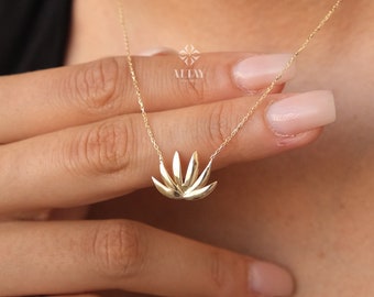 14K Gold Lotus Necklace, Lotus Flower Necklace, Gold Lotus Necklace, Yoga Necklace, Meditation Necklace, Lotus Floral Necklace, Summer Gift