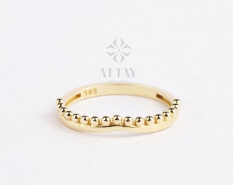 14K Gold Curved Wedding Band, Crown Band Ring, V Shaped Ring, Queen Beaded Ring, Nesting Wedding Ring, Curved Tiara Ring, Dainty Stack Ring
