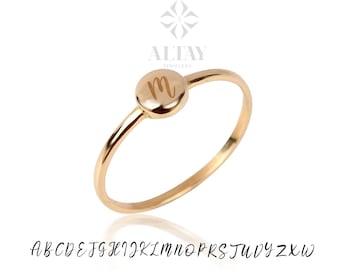 14K Initial Gold Ring, Personalized Bead Rings, Minimalist Rings, Gold Letter Ring, Dainty Letter Ring, Single Bead Letter Ring, Gift