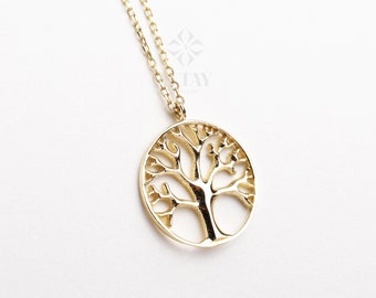 14K Gold Tree of Life Necklace, Family Tree Pendant Necklace, Tree of Life Charm, Women Minimalist Jewelry, Dainty Choker, Circle Tree