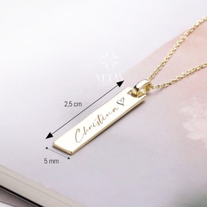 Colar de barra de ouro 14K, colar de barra personalizado, pingente de nome personalizado, gargantilha de placa de nome de família, colar de coordenadas, gravar número de letra