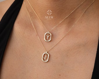 14K Gold Initial Necklace, Gold Letter Necklace, Square Block Letter, Custom Personalized Necklace, Medallion Necklace, Gift For Her Him