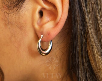 14K Gold Chunky Gold Hoop Earrings, Oval Thick Hoops Gold Earrings, Dainty Hoop Earrings, Statement Earrings, French Style, Women Bold Hoops