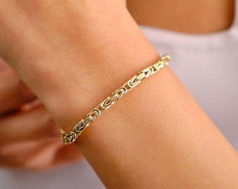 14K Gold Byzantine Chain Bracelet, 3.5MM Byzantine Gold Bracelet, King Byzantine Gold Chain, Byzantine Bali Bracelet, Men Women Bracelet
