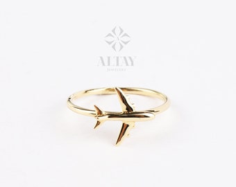 14K Solid Gold Airplane Ring, Aviation Gifts, Plane Gold Ring, Female Pilot Gift, Travel Ring, Minimal Flight Attendant Ring, Gift for Her