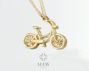 14K Solid Gold Bike Pendant, Cute Bicycle Necklace, Sports Jewelry, Cyclists Gift, Minimalist Unique Gift, Inspirational Jewelry, Delicate