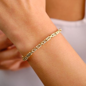 14K Gold Byzantine Chain Bracelet, 3.5MM Byzantine Gold Bracelet, King Byzantine Gold Chain, Byzantine Bali Bracelet, Men Women Bracelet