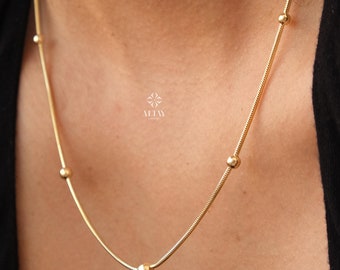 14K Gold Bead Chain Necklace, Satellite Snake Chain Balls Necklace, Multi Balls Snake Chain Necklace, Minimalist Necklace, Gift For Her