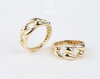 14K Gold Chain Ring, Chunky Link Ring, Thick Chain Curb Ring, Bold Chain Ring, Solid Gold Stacking Ring, Layering Minimalist Chain Link