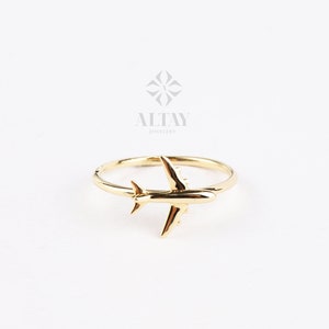 14K Solid Gold Airplane Ring, Aviation Gifts, Plane Gold Ring, Female Pilot Gift, Travel Ring, Minimal Flight Attendant Ring, Gift for Her