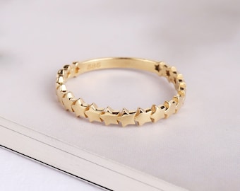 14K Gold Stern Ring, Gold Multi Sterne Ring, Starburst Minimalist Ring, kleine Astral Stern Band, Stapeln zierlichen Goldring, Geschenk für Frau