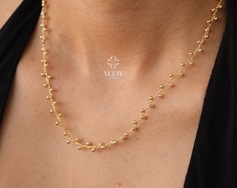 14K Gold Bead Chain Necklace, Mini Balls Necklace, Multi balls Chain Necklace, Minimalist Fashion Necklace, Delicate Modern, Gift For Her