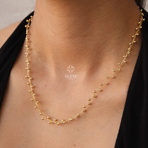 14K Gold Bead Chain Necklace, Mini Balls Necklace, Multi balls Chain Necklace, Minimalist Fashion Necklace, Delicate Modern, Gift For Her