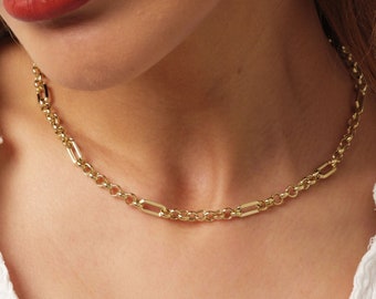 14K Gold Paperclip Rolo Chain Necklace, Rectangle Long Chain, Chunky Round Chain Link Necklace, Layered Necklace, Dainty Chain, Gift For Her
