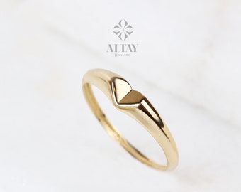 14K Solid Gold Heart Ring, Thin Heart Ring, Minimalist Dainty Stackable Ring, Promise Ring, Valentine Heart Ring, Love Shape, Gift For Her