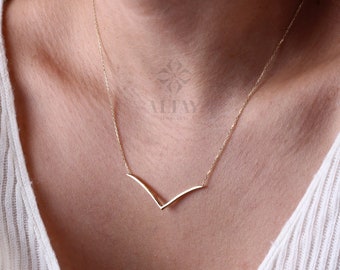 14K Gold V Shaped Necklace, Chevron Necklace, Dainty V Pendant, Minimalist Geometric Chevron V Charm, Wedding Necklace, Gift For Her