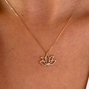 14K Gold Lotus Necklace, Lotus Flower Necklace, Gold Lotus Necklace, Yoga Necklace, Meditation Necklace, Lotus Floral Necklace, Gift For Mom