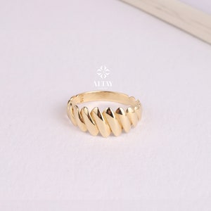 14K Gold Croissant Ring, Dome Croissant Ring, Chunky Bubble Ring,  Braided Dome Stacking Ring, Twisted Rope Ring, Thick Statement Ring