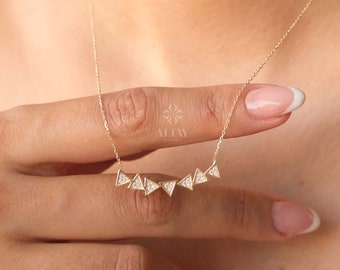 14K Gold Trillion Necklace, Triangle Station Necklace, Mini Triangles Necklace, Geometric Necklace, Minimalist Delicate Modern, Gift For Her