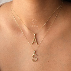 Collar con inicial de oro de 14 quilates, collar con letra de cuerda de oro, collar personalizado, collar con nombre y letra, colgante con inicial, Navidad