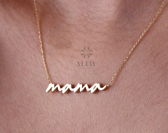 14K Gold Mama Necklace, Script Mama Pendant, Dainty Real Gold Name Necklace, Mother’s Day Gift, New Mom Jewelry
