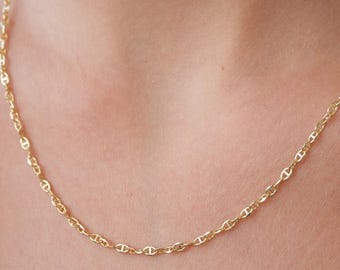 14K Gold Mariner Chain Necklace, 2mm Mariner Link Chain Necklace, Anchor Link Necklace, Minimalist Layering Necklace